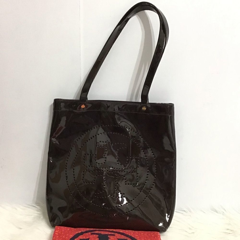 Tory Burch Brown Patent Leather Oversized Tote Bag